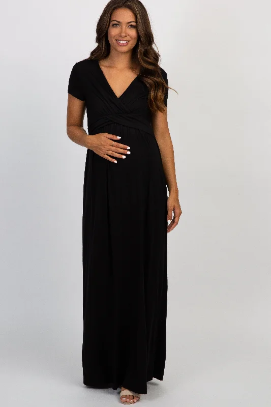 Lace - Embellished Women Dress for an Elegant and Sophisticated AppearancePinkBlush Black Draped Maternity/Nursing Maxi Dress Lace - Embellished Women Dress for an Elegant and Sophisticated AppearancePinkBlush Black Draped Maternity/Nursing Maxi Dress