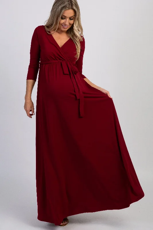 Strapless Women Dress with a Built - in Bra for Comfort and SupportPinkBlush Burgundy Draped 3/4 Sleeve Maternity Maxi Dress Strapless Women Dress with a Built - in Bra for Comfort and SupportPinkBlush Burgundy Draped 3/4 Sleeve Maternity Maxi Dress