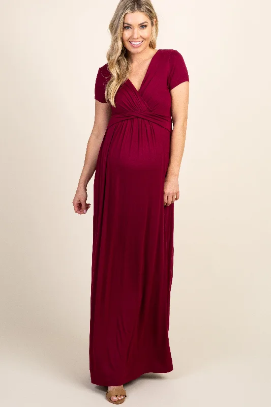 Halter Neck Women Dress to Show Off the Shoulders and NecklinePinkBlush Burgundy Draped Maternity/Nursing Maxi Dress Halter Neck Women Dress to Show Off the Shoulders and NecklinePinkBlush Burgundy Draped Maternity/Nursing Maxi Dress