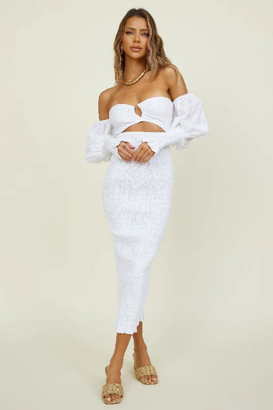 SEVEN WONDERS Luciano Shirred Midi Dress White