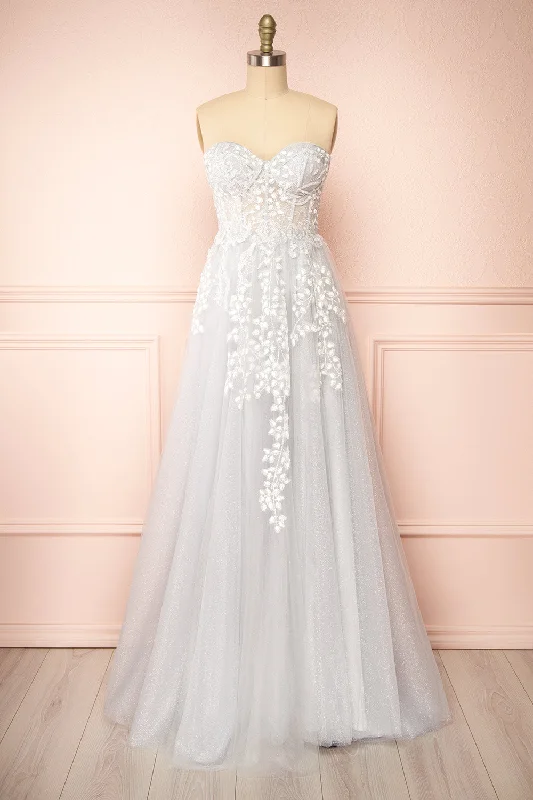 Strapless Women Dress with a Built - in Bra for Comfort and SupportYlouis Blue | Embroidered Bustier Maxi Dress Strapless Women Dress with a Built - in Bra for Comfort and SupportYlouis Blue | Embroidered Bustier Maxi Dress