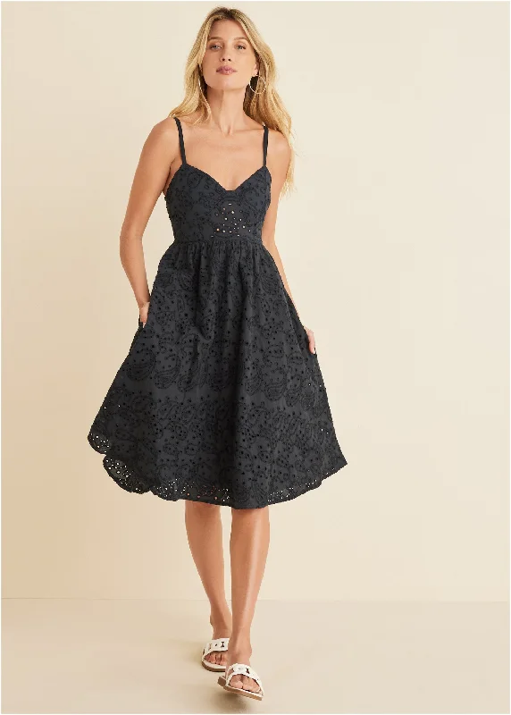 Paisley Eyelet Dress - Black