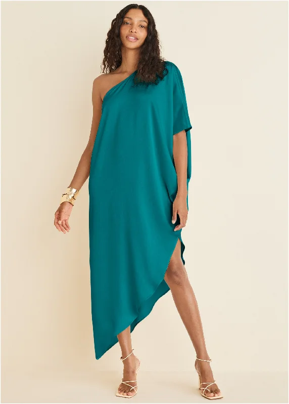 One-Shoulder Kaftan Dress - Teal