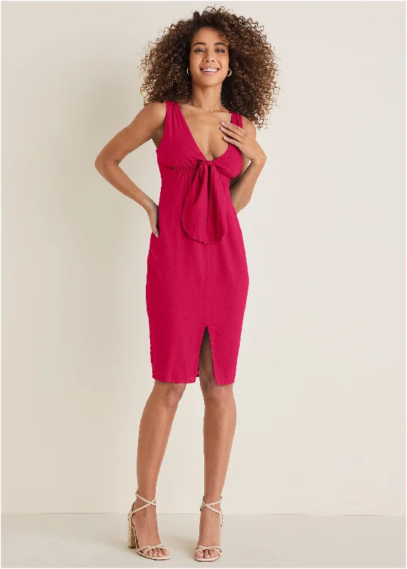 Sheath Women Dress with a Tailored Fit for a Professional LookTie Front Midi Dress - Barberry Sheath Women Dress with a Tailored Fit for a Professional LookTie Front Midi Dress - Barberry