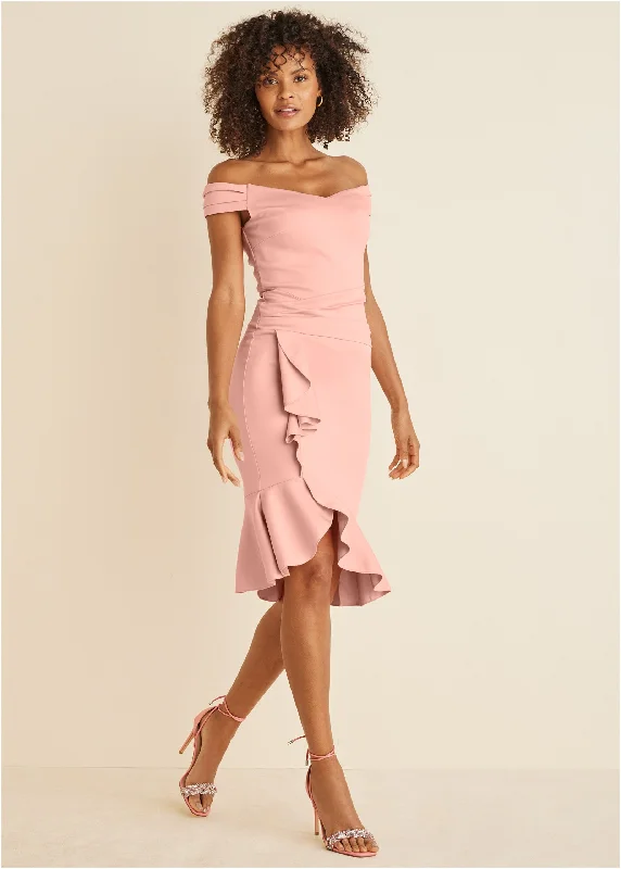 Ruffle Detail Dress - Blush