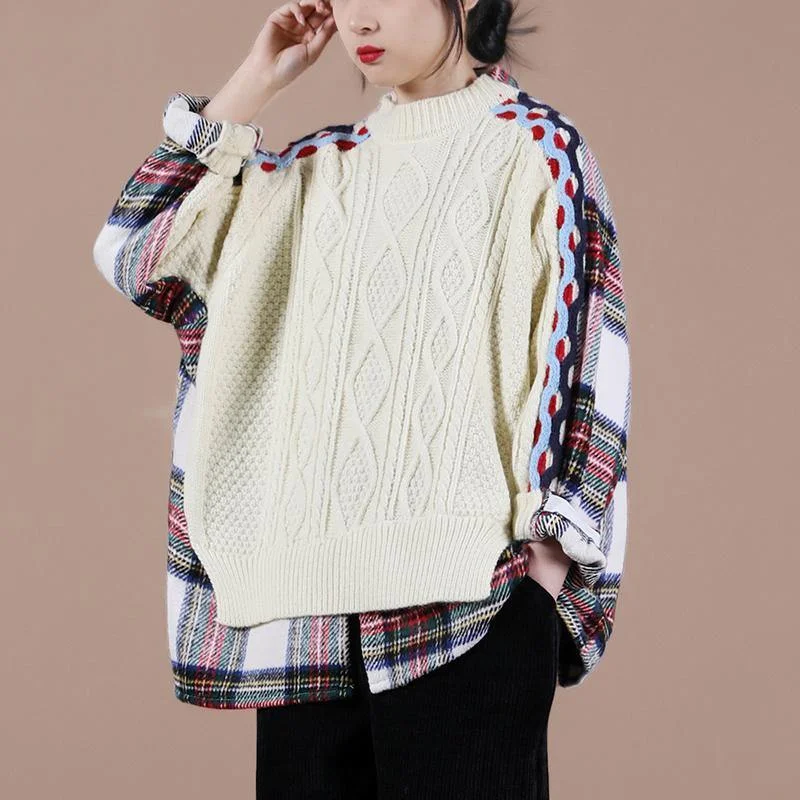 Button - Down Women's Shetland Wool Sweaters in Traditional PatternsAesthetic beige plaid sweater tops o neck false two pieces casual knit sweat tops Button - Down Women's Shetland Wool Sweaters in Traditional PatternsAesthetic beige plaid sweater tops o neck false two pieces casual knit sweat tops
