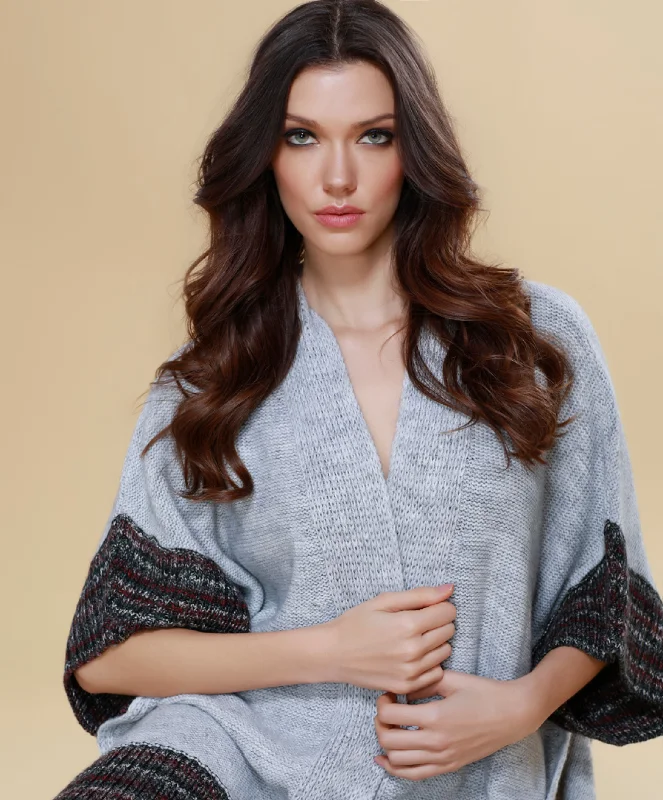 Tie - Front Women's Lambswool Sweaters in Pastel HuesAlexia Open Tweed Poncho