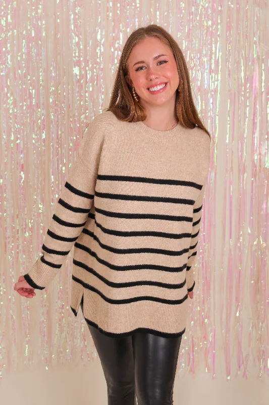 Split - Hem Women's Linen Blend Sweaters for SpringAn Easy Decision Sweater-Taupe