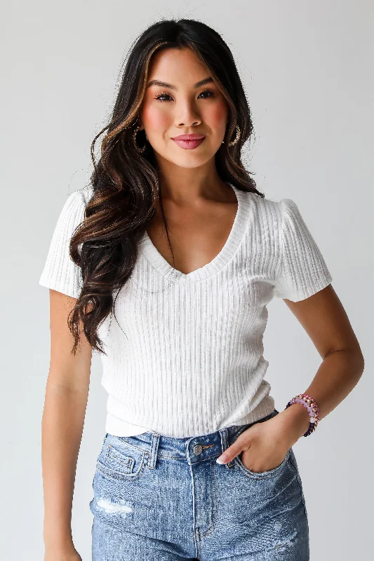 Plus Size Women's Embroidered Sweaters in Ethnic StylesFINAL SALE - Annie White Ribbed Tee - DU DEAL Plus Size Women's Embroidered Sweaters in Ethnic StylesFINAL SALE - Annie White Ribbed Tee - DU DEAL