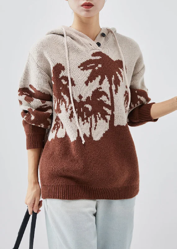 Bell - Sleeve Women's Mohair - Wool Blend SweatersBeautiful Khaki Hooded Jacquard Knit Sweatshirt Spring Bell - Sleeve Women's Mohair - Wool Blend SweatersBeautiful Khaki Hooded Jacquard Knit Sweatshirt Spring