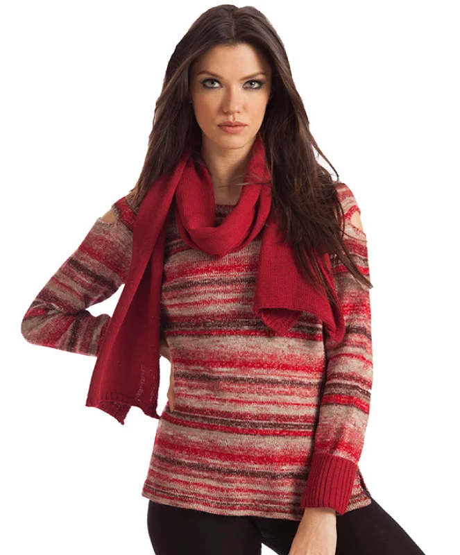 Women's Long Sleeve Turtleneck Cashmere SweatersBethany Striped Sweater W/ Scarf