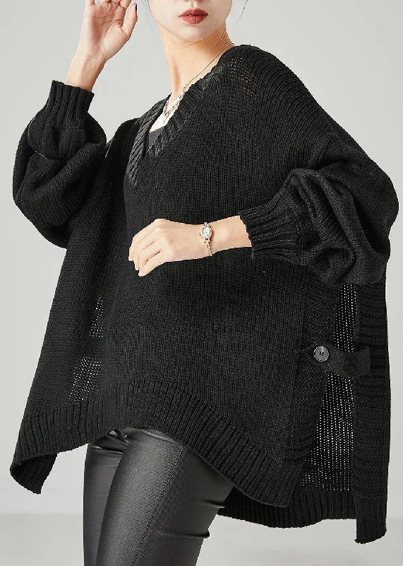 Boat Neck Women's Merino Wool Sweaters in Neutral ShadesBlack Loose Knit Sweaters V Neck Side Open Spring Boat Neck Women's Merino Wool Sweaters in Neutral ShadesBlack Loose Knit Sweaters V Neck Side Open Spring