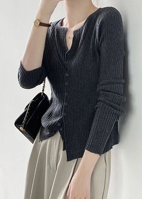 Open - Front Women's Cardigan - Style Mohair SweatersBlack V Neck Fake Two Pieces Knit Cardigans Long Sleeve Open - Front Women's Cardigan - Style Mohair SweatersBlack V Neck Fake Two Pieces Knit Cardigans Long Sleeve