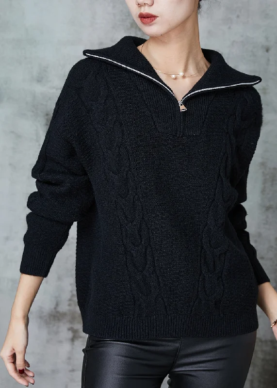 Plus Size Women's Belted Cable Knit SweatersBlack Warm Knit Sweater Tops Zip Up Spring Plus Size Women's Belted Cable Knit SweatersBlack Warm Knit Sweater Tops Zip Up Spring