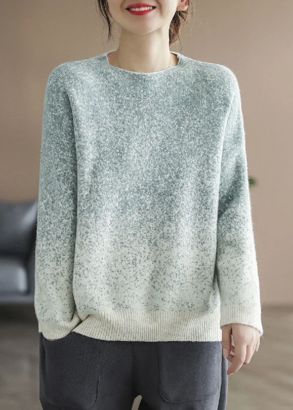 Tie - Front Women's Lambswool Sweaters in Pastel HuesBohemian Green Gradient color Knit Pullover Winter Tie - Front Women's Lambswool Sweaters in Pastel HuesBohemian Green Gradient color Knit Pullover Winter