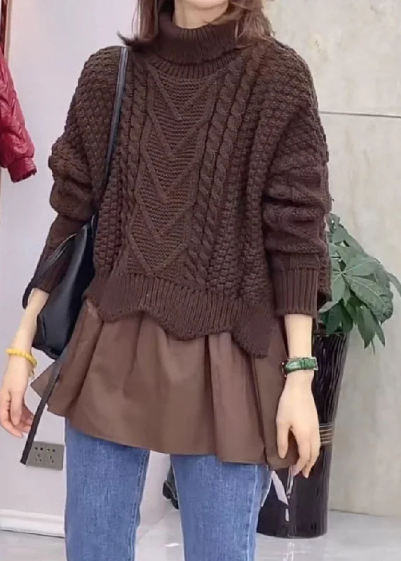 Split - Hem Women's Linen Blend Sweaters for SpringBoho Brown Patchwork Casual Knit Winter sweaters Split - Hem Women's Linen Blend Sweaters for SpringBoho Brown Patchwork Casual Knit Winter sweaters