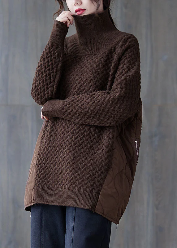 Plus Size Women's Sequined Sweaters for Special OccasionsBoutique Chocolate Turtle Neck Patchwork Knit Sweater Spring Plus Size Women's Sequined Sweaters for Special OccasionsBoutique Chocolate Turtle Neck Patchwork Knit Sweater Spring