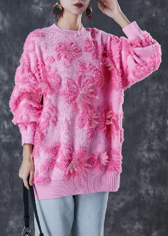 Women's Long Sleeve Turtleneck Cashmere SweatersBoutique Pink Jacquard Chunky Knit Sweater Tops Winter Women's Long Sleeve Turtleneck Cashmere SweatersBoutique Pink Jacquard Chunky Knit Sweater Tops Winter
