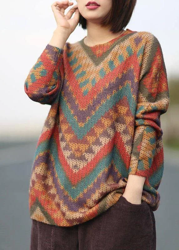 Bell - Sleeve Women's Mohair - Wool Blend SweatersBoutique Striped Print O-Neck Retro Fall Casual Sweater Bell - Sleeve Women's Mohair - Wool Blend SweatersBoutique Striped Print O-Neck Retro Fall Casual Sweater