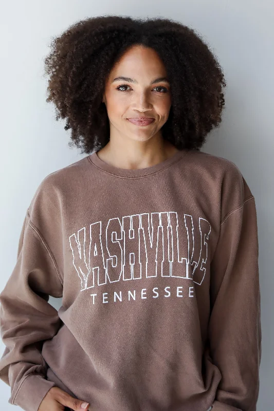 Plus Size Women's Side - Slit Sweaters in Bold SolidsBrown Nashville Tennessee Sweatshirt Plus Size Women's Side - Slit Sweaters in Bold SolidsBrown Nashville Tennessee Sweatshirt