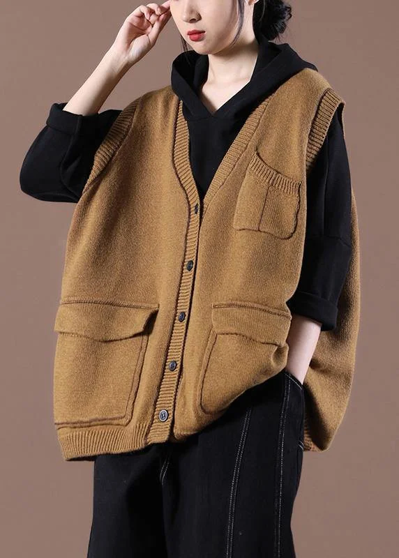 Plus Size Women's Embroidered Sweaters in Ethnic StylesCamel Knitted Waistcoat V Neck women sweatar vest Plus Size Women's Embroidered Sweaters in Ethnic StylesCamel Knitted Waistcoat V Neck women sweatar vest
