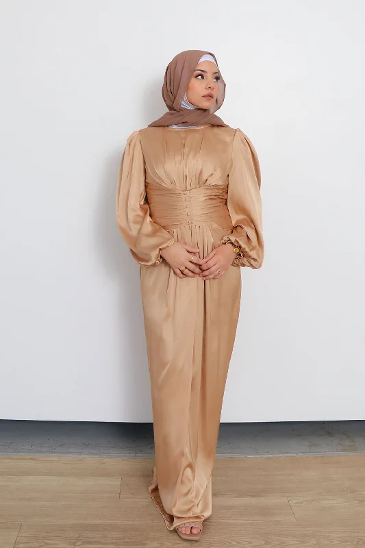 sequin embellished women cardigan for special occasionsCara Folds Satin Dress- champagne sequin embellished women cardigan for special occasionsCara Folds Satin Dress- champagne