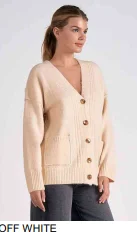 cropped women cardigan to pair with high - waisted jeansCardigan Off White Knit Fabric With Black Accents on Edging SWL11280 cropped women cardigan to pair with high - waisted jeansCardigan Off White Knit Fabric With Black Accents on Edging SWL11280