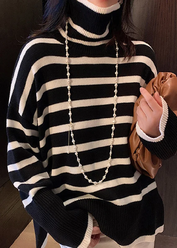 Plus Size Women's Belted Cable Knit SweatersCasual Black Hign Neck Striped Versatile Knitted Sweaters Winter Plus Size Women's Belted Cable Knit SweatersCasual Black Hign Neck Striped Versatile Knitted Sweaters Winter