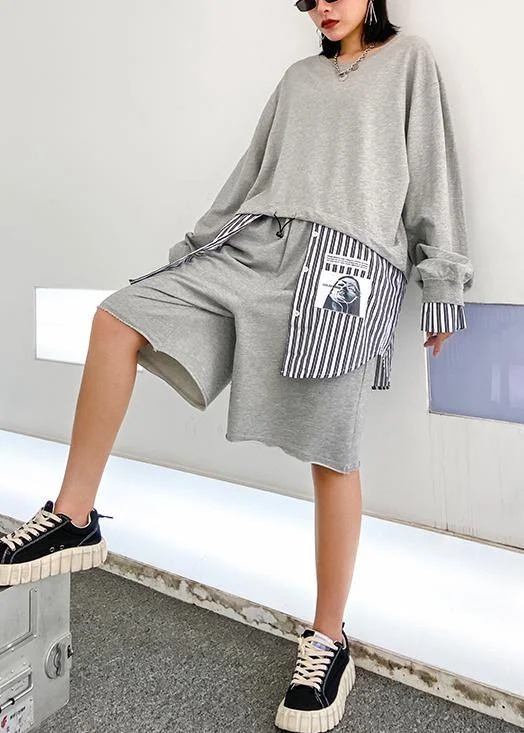Hooded Women's Fleece - Lined Sweaters for WinterCasual fashion light gray suit new female early autumn temperament sweater five-point pants two-piece suit Hooded Women's Fleece - Lined Sweaters for WinterCasual fashion light gray suit new female early autumn temperament sweater five-point pants two-piece suit