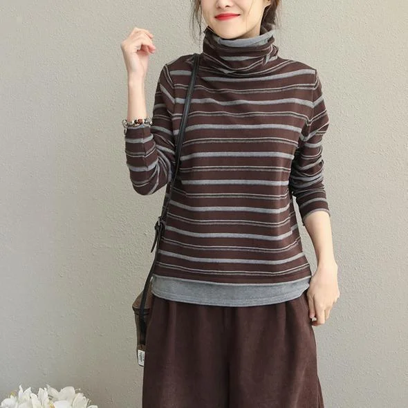 Split - Hem Women's Linen Blend Sweaters for SpringCasual High Neck Striped Fitted Cotton Sweater For Women New Split - Hem Women's Linen Blend Sweaters for SpringCasual High Neck Striped Fitted Cotton Sweater For Women New