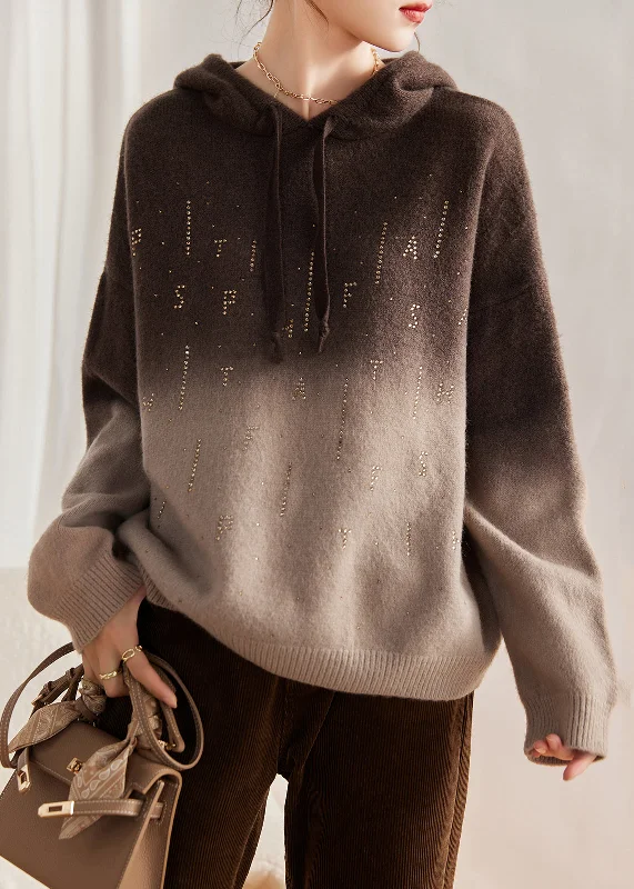 Cropped Women's Angora Blend Sweaters for a Trendy LookCasual Khaki Hooded Gradient Color Knit Sweatshirts Top Winter Cropped Women's Angora Blend Sweaters for a Trendy LookCasual Khaki Hooded Gradient Color Knit Sweatshirts Top Winter