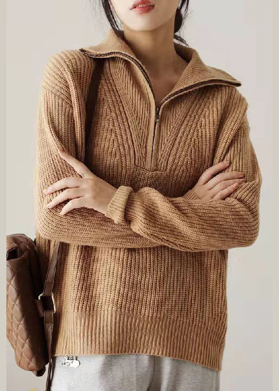 Bell - Sleeve Women's Mohair - Wool Blend SweatersCasual Khaki Zip Up Knit Sweater Tops Winter Bell - Sleeve Women's Mohair - Wool Blend SweatersCasual Khaki Zip Up Knit Sweater Tops Winter