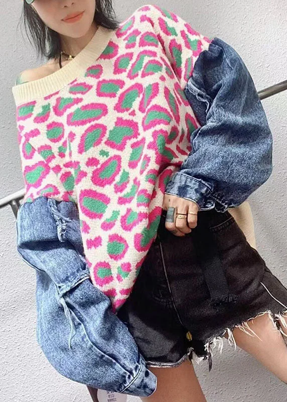 Boat Neck Women's Merino Wool Sweaters in Neutral ShadesCasual Pink Loose O-Neck Patchwork Fall Leopard Knitwear Coat Boat Neck Women's Merino Wool Sweaters in Neutral ShadesCasual Pink Loose O-Neck Patchwork Fall Leopard Knitwear Coat