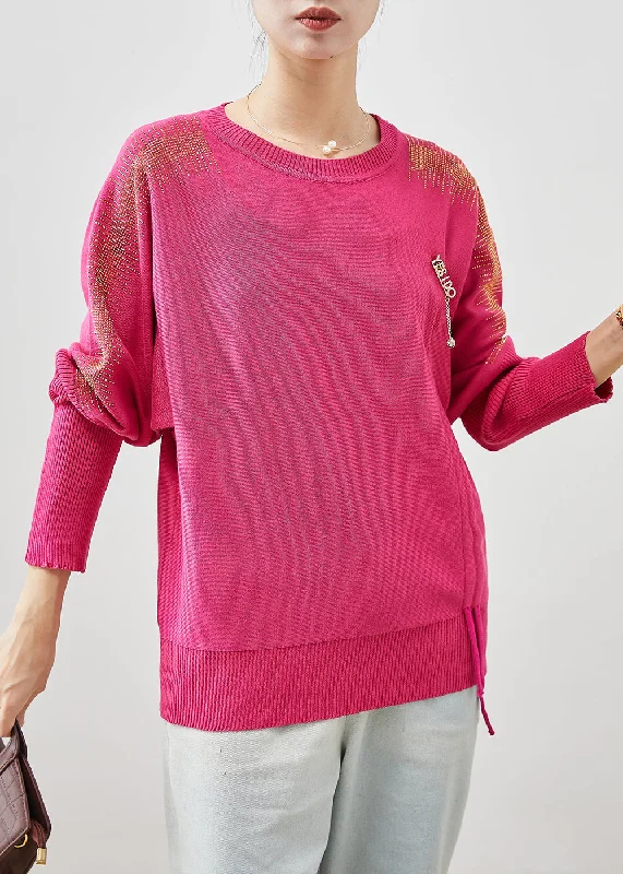 Plus Size Women's Sequined Sweaters for Special OccasionsCasual Rose Drawstring Knit Sweater Tops Spring Plus Size Women's Sequined Sweaters for Special OccasionsCasual Rose Drawstring Knit Sweater Tops Spring