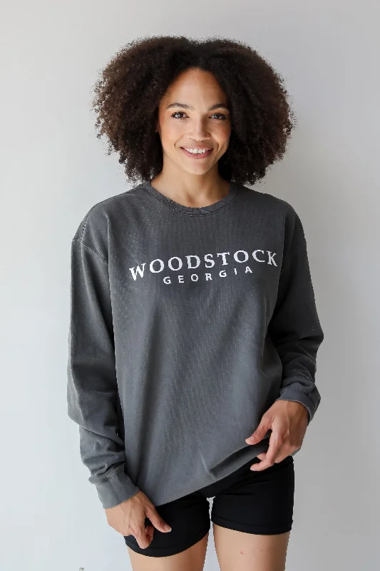 Split - Hem Women's Linen Blend Sweaters for SpringCharcoal Woodstock Georgia Sweatshirt Split - Hem Women's Linen Blend Sweaters for SpringCharcoal Woodstock Georgia Sweatshirt