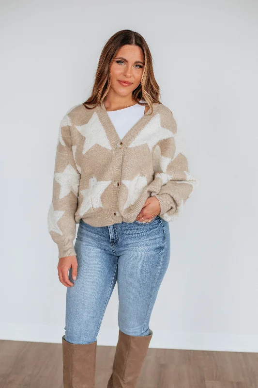 cropped women cardigan to pair with high - waisted jeansChasing Stars Cardigan - Oatmeal cropped women cardigan to pair with high - waisted jeansChasing Stars Cardigan - Oatmeal