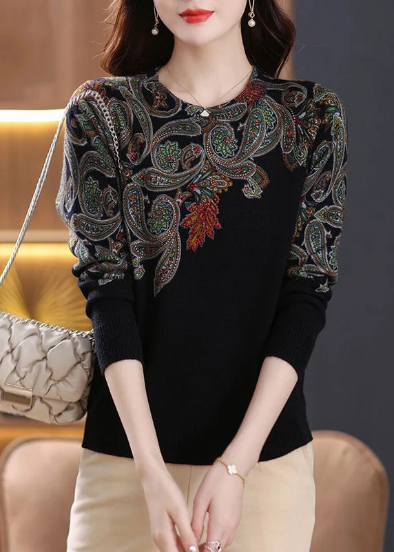 Split - Hem Women's Linen Blend Sweaters for SpringChic Black O Neck Zircon Patchwork Wool Sweaters Long Sleeve Split - Hem Women's Linen Blend Sweaters for SpringChic Black O Neck Zircon Patchwork Wool Sweaters Long Sleeve