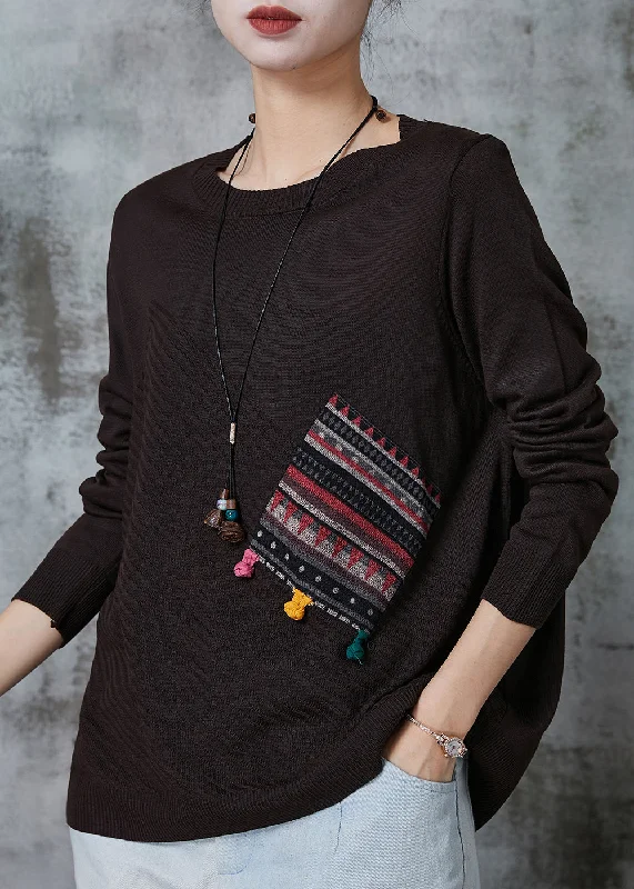 Mock Neck Women's Alpaca Wool Sweaters in Earth TonesChocolate Patchwork Knit Loose Sweaters O-Neck Spring Mock Neck Women's Alpaca Wool Sweaters in Earth TonesChocolate Patchwork Knit Loose Sweaters O-Neck Spring