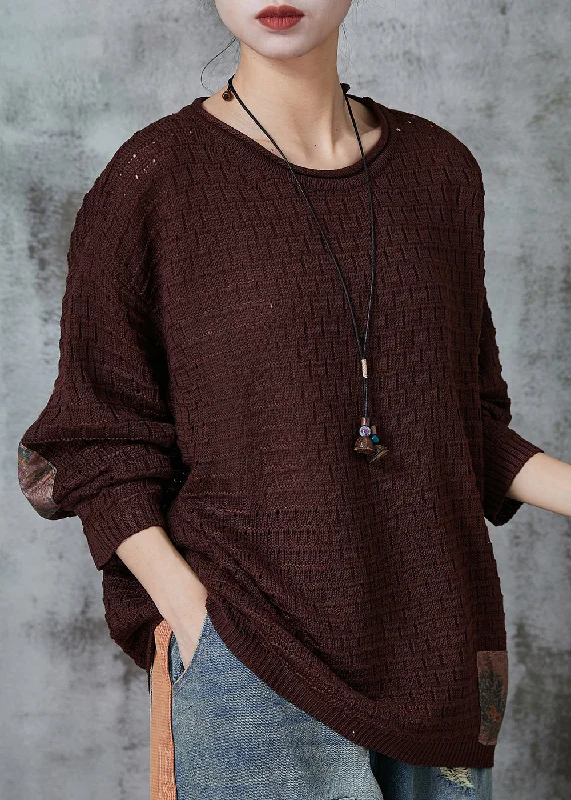 Button - Down Women's Shetland Wool Sweaters in Traditional PatternsChocolate Patchwork Knit Sweater Oversized Applique Spring Button - Down Women's Shetland Wool Sweaters in Traditional PatternsChocolate Patchwork Knit Sweater Oversized Applique Spring