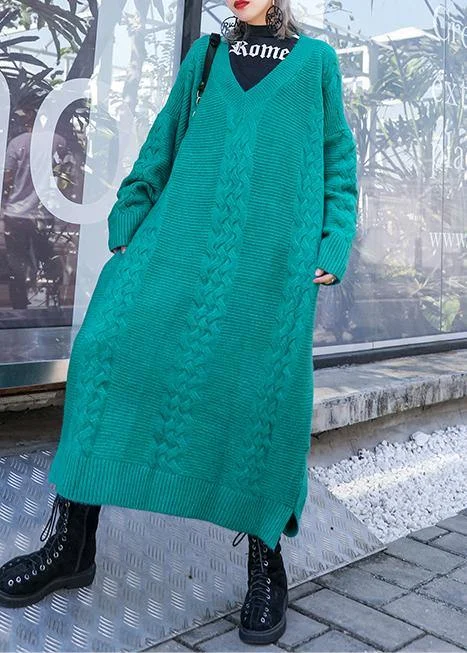 High - Low Hem Women's Cashmere - Blended SweatersChristmas v neck Sweater fall weather Quotes blue green Art sweater dress