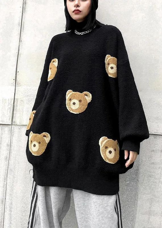 Plus Size Women's Belted Cable Knit SweatersChunky black Bear design knit tops o neck silhouette knit top Plus Size Women's Belted Cable Knit SweatersChunky black Bear design knit tops o neck silhouette knit top