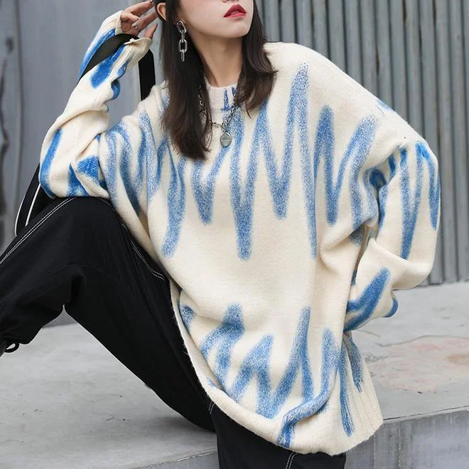 V - Neck Women's Ribbed Wool Sweaters for FallChunky fall beige striped knitted blouse Loose fitting o neckSweater Blouse V - Neck Women's Ribbed Wool Sweaters for FallChunky fall beige striped knitted blouse Loose fitting o neckSweater Blouse