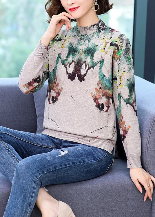 Sleeveless Women's Silk - Trimmed Sweaters for SummerClassy Green Half Hign Neck Print Woolen Sweaters Spring Sleeveless Women's Silk - Trimmed Sweaters for SummerClassy Green Half Hign Neck Print Woolen Sweaters Spring