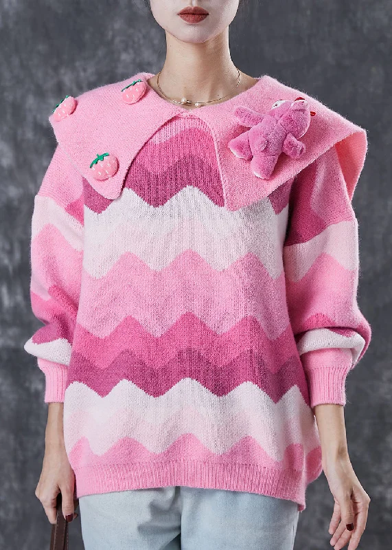 Boat Neck Women's Merino Wool Sweaters in Neutral ShadesCute Pink Strawberry Bear Chunky Knit Sweaters Spring Boat Neck Women's Merino Wool Sweaters in Neutral ShadesCute Pink Strawberry Bear Chunky Knit Sweaters Spring