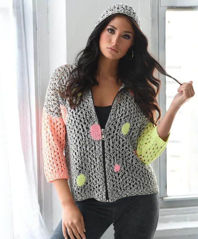 Plus Size Women's Embroidered Sweaters in Ethnic StylesDaisy Bubbles Crochet Zip Cardigan Plus Size Women's Embroidered Sweaters in Ethnic StylesDaisy Bubbles Crochet Zip Cardigan