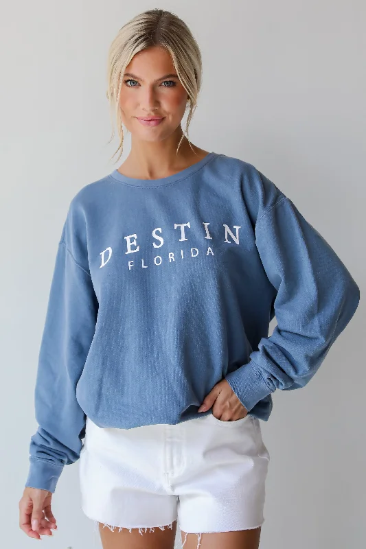 Hooded Women's Fleece - Lined Sweaters for WinterDenim Destin Florida Sweatshirt