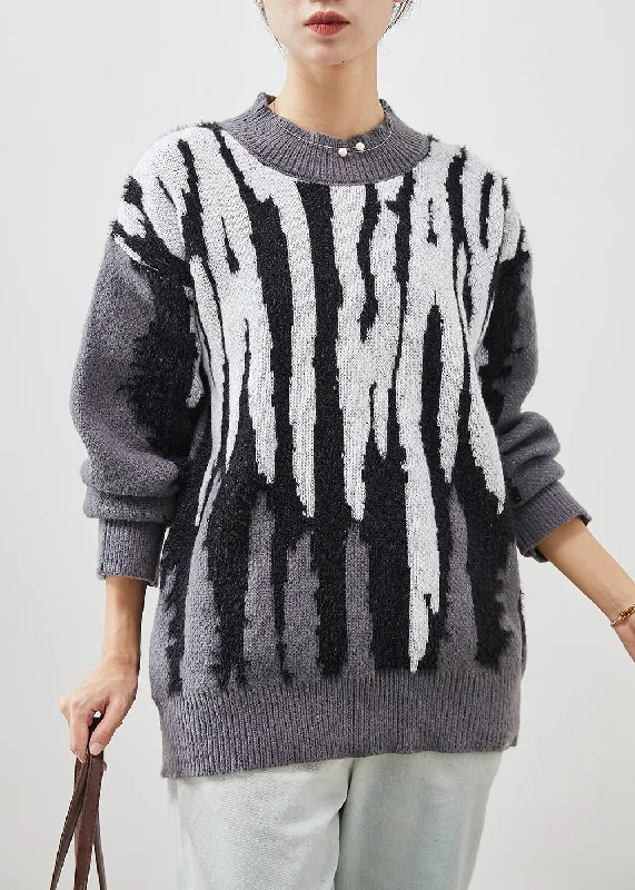 Open - Front Women's Cardigan - Style Mohair SweatersDIY Grey Oversized Jacquard Knit Pullover Winter Open - Front Women's Cardigan - Style Mohair SweatersDIY Grey Oversized Jacquard Knit Pullover Winter
