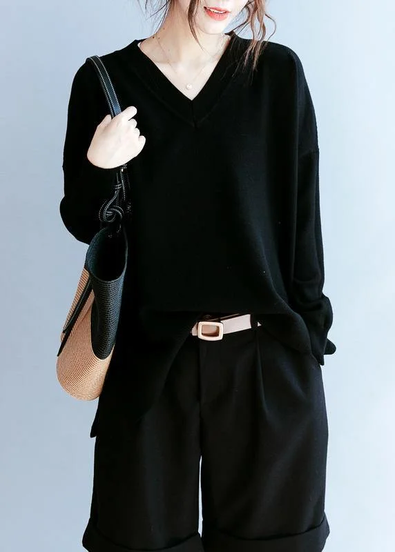 Plus Size Women's Embroidered Sweaters in Ethnic StylesElegant black clothes For Women v neck side open fall blouse Plus Size Women's Embroidered Sweaters in Ethnic StylesElegant black clothes For Women v neck side open fall blouse