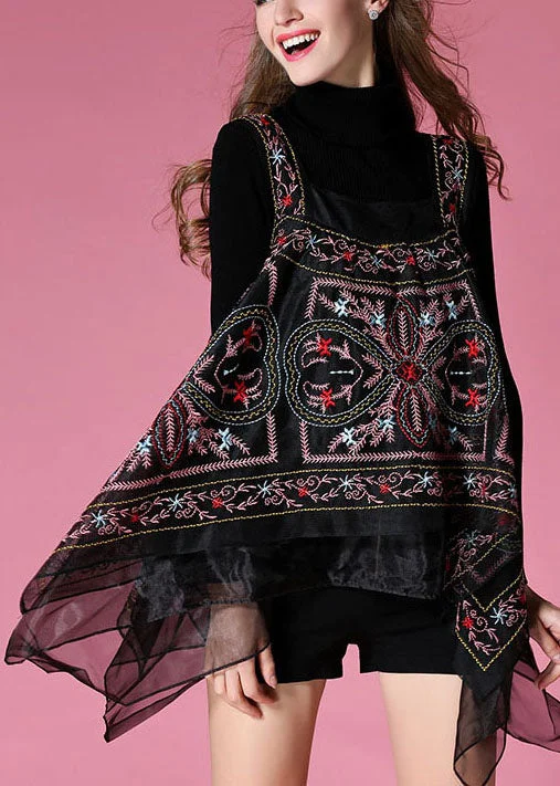 Hooded Women's Fleece - Lined Sweaters for WinterElegant Black knit sweaters + Embroideried Print Fall Two Pieces Set Hooded Women's Fleece - Lined Sweaters for WinterElegant Black knit sweaters + Embroideried Print Fall Two Pieces Set