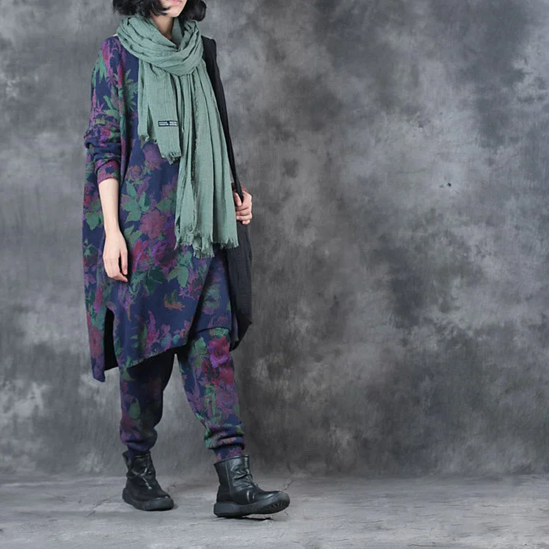 Boat Neck Women's Merino Wool Sweaters in Neutral ShadesElegant Blue Loose O-Neck side Open Fall Print Two Pieces Set Long Sleeve Boat Neck Women's Merino Wool Sweaters in Neutral ShadesElegant Blue Loose O-Neck side Open Fall Print Two Pieces Set Long Sleeve
